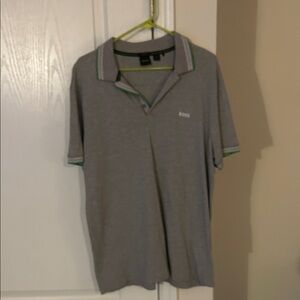 Hugo Boss Grey Pique Polo - Green Accents - Size XXL